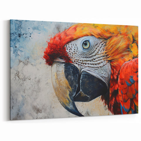 Close-Up Macaw Portrait Wall Art - Detailed Parrot Canvas Print Decor