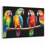 Colorful Parrot Quartet Wall Art - Vibrant Tropical Parrot Canvas Print