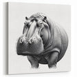 Minimalist Hippo Portrait - Black and White Hippopotamus Canvas & Prints