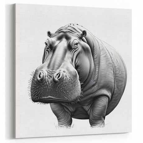 Minimalist Hippo Portrait - Black and White Hippopotamus Canvas & Prints