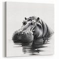 Black & White Hippopotamus Wall Art - Safari Hippo Canvas & Print