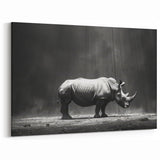 Dramatic Rhino in the Spotlight | Black & White Wildlife Canvas Art