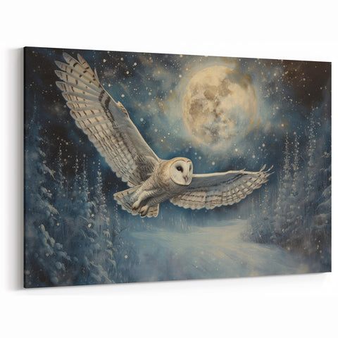 Moonlit Owl Wall Art - Mystical Owl in Flight Canvas & Framed Prints