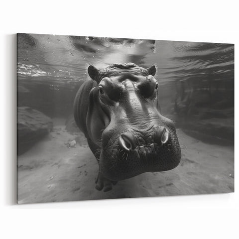 Underwater Hippo Close-Up - Black & White Wildlife Canvas & Prints