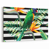 Tropical Parrot Wall Art – Bold Stripes and Bird of Paradise Decor
