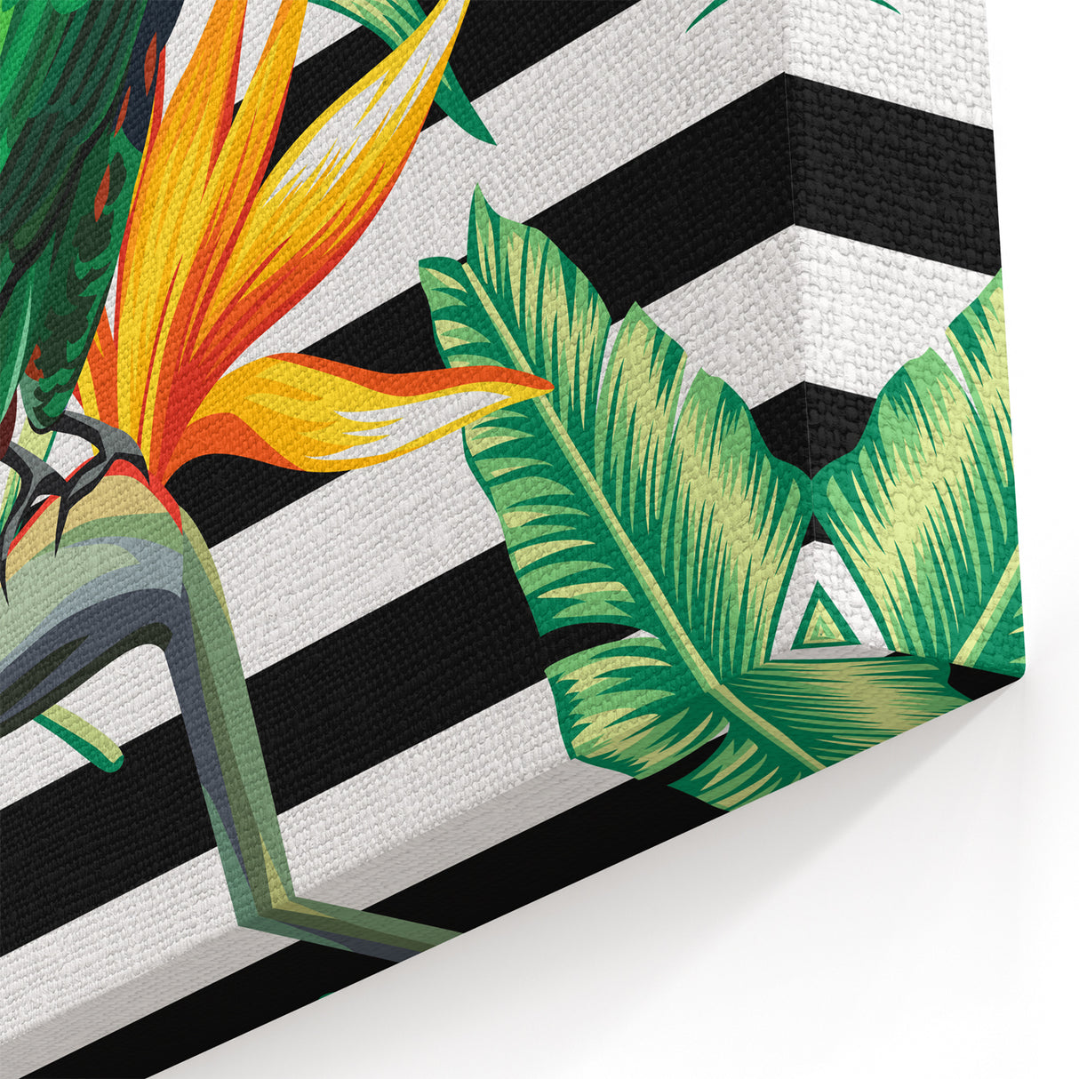 Tropical Parrot Wall Art – Bold Stripes and Bird of Paradise Decor