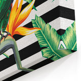 Tropical Parrot Wall Art – Bold Stripes and Bird of Paradise Decor
