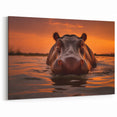 Golden Sunset Hippo - Wildlife Canvas & Framed Wall Art