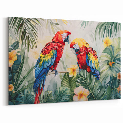 Tropical Parrot Pair Wall Art – Vibrant Jungle Decor for Lush Spaces