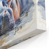 Vibrant Hippo Watercolor Wall Art - Safari Wildlife Canvas & Print
