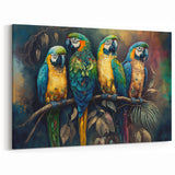 Vibrant Parrot Quartet Wall Art – Lively Jungle Decor for Bold Spaces
