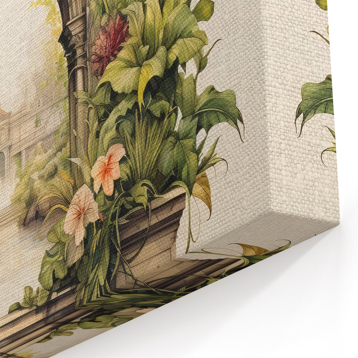 Serene Peacock Garden Wall Art - Elegant Peacock Archway Canvas Print