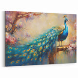 Tranquil Peacock and Blossoms Wall Art - Elegant Nature Canvas Print
