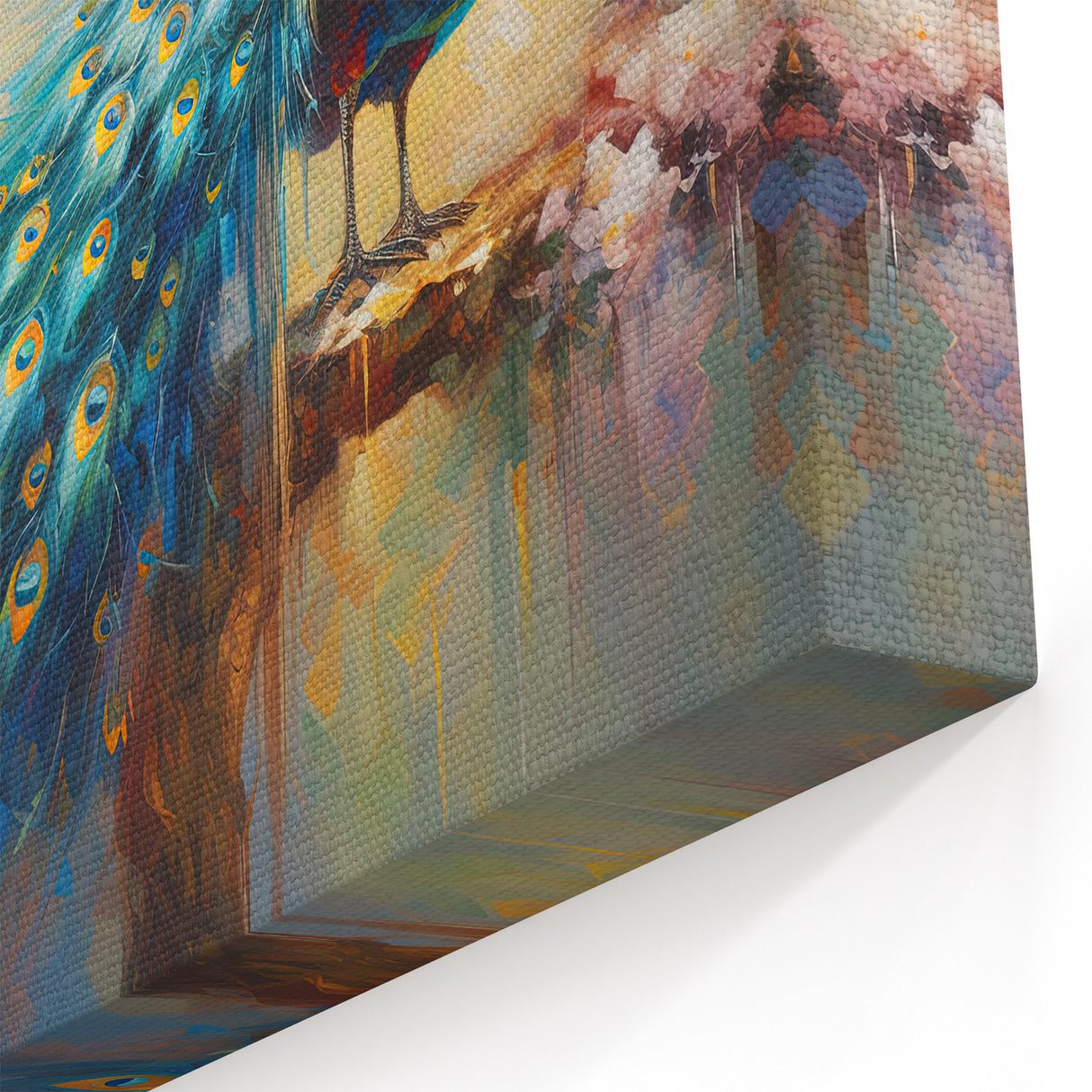 Tranquil Peacock and Blossoms Wall Art - Elegant Nature Canvas Print