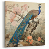 Vintage Peacock and Blossoms Wall Art - Elegant Classic Canvas Print