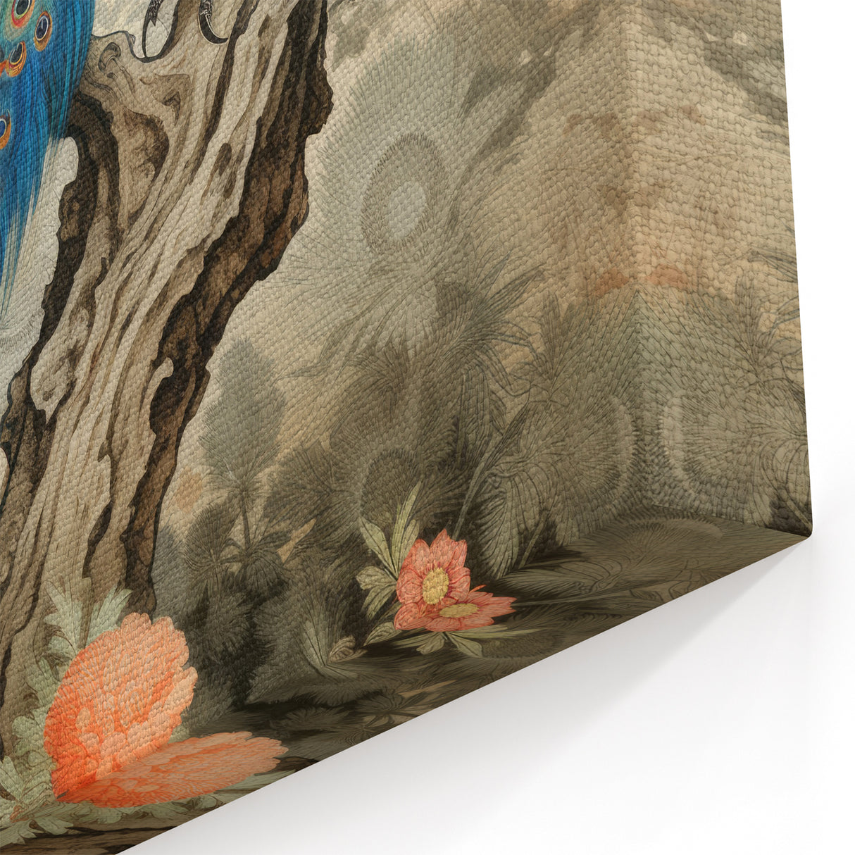 Vintage Peacock and Blossoms Wall Art - Elegant Classic Canvas Print