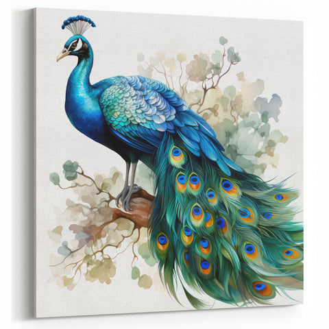 Graceful Peacock Wall Art - Elegant Blue and Green Canvas Print