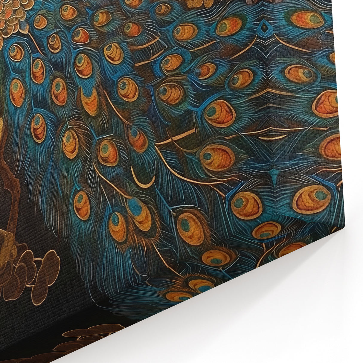 Opulent Peacock and Floral Wall Art - Luxurious Gold Canvas Print