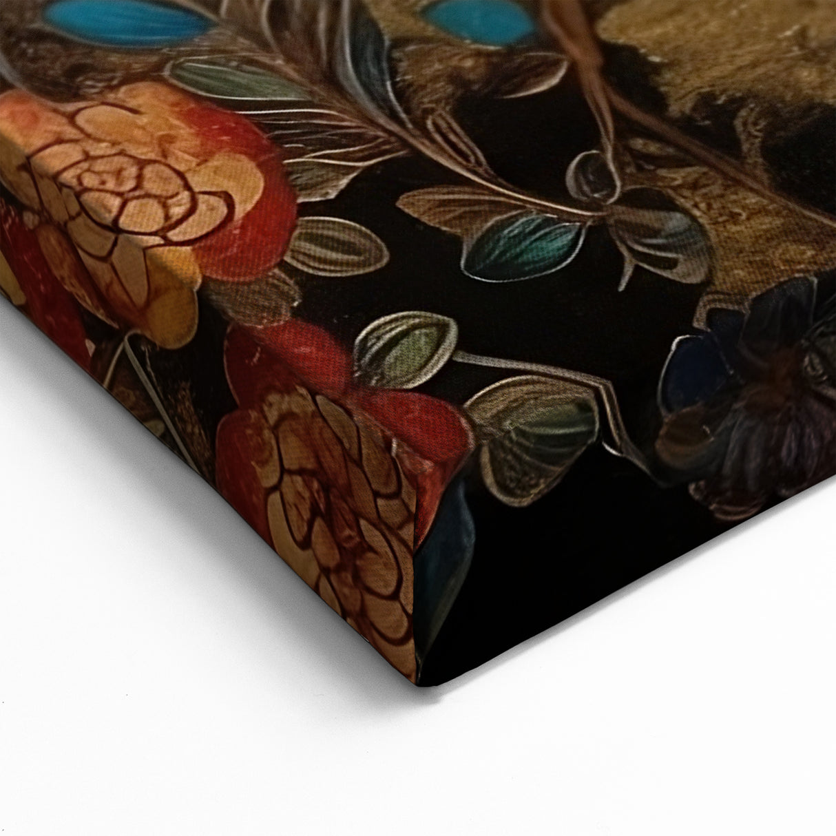 Opulent Peacock and Floral Wall Art - Luxurious Gold Canvas Print