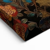 Opulent Peacock and Floral Wall Art - Luxurious Gold Canvas Print