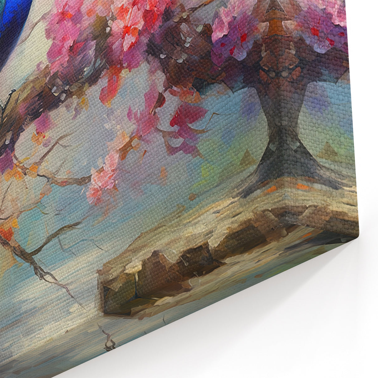 Peacock in Bloom Wall Art - Vibrant Cherry Blossom Canvas Print