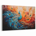 Fiery Peacock Explosion Wall Art - Dynamic Orange and Blue Canvas