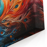 Fiery Peacock Explosion Wall Art - Dynamic Orange and Blue Canvas