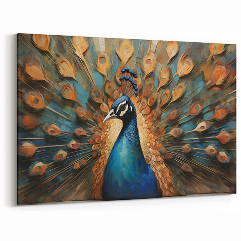 Abstract Peacock Glory Wall Art - Bold Blue and Orange Canvas Print