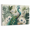 Elegant Peacock and Botanicals Wall Art - Serene Green Canvas Print