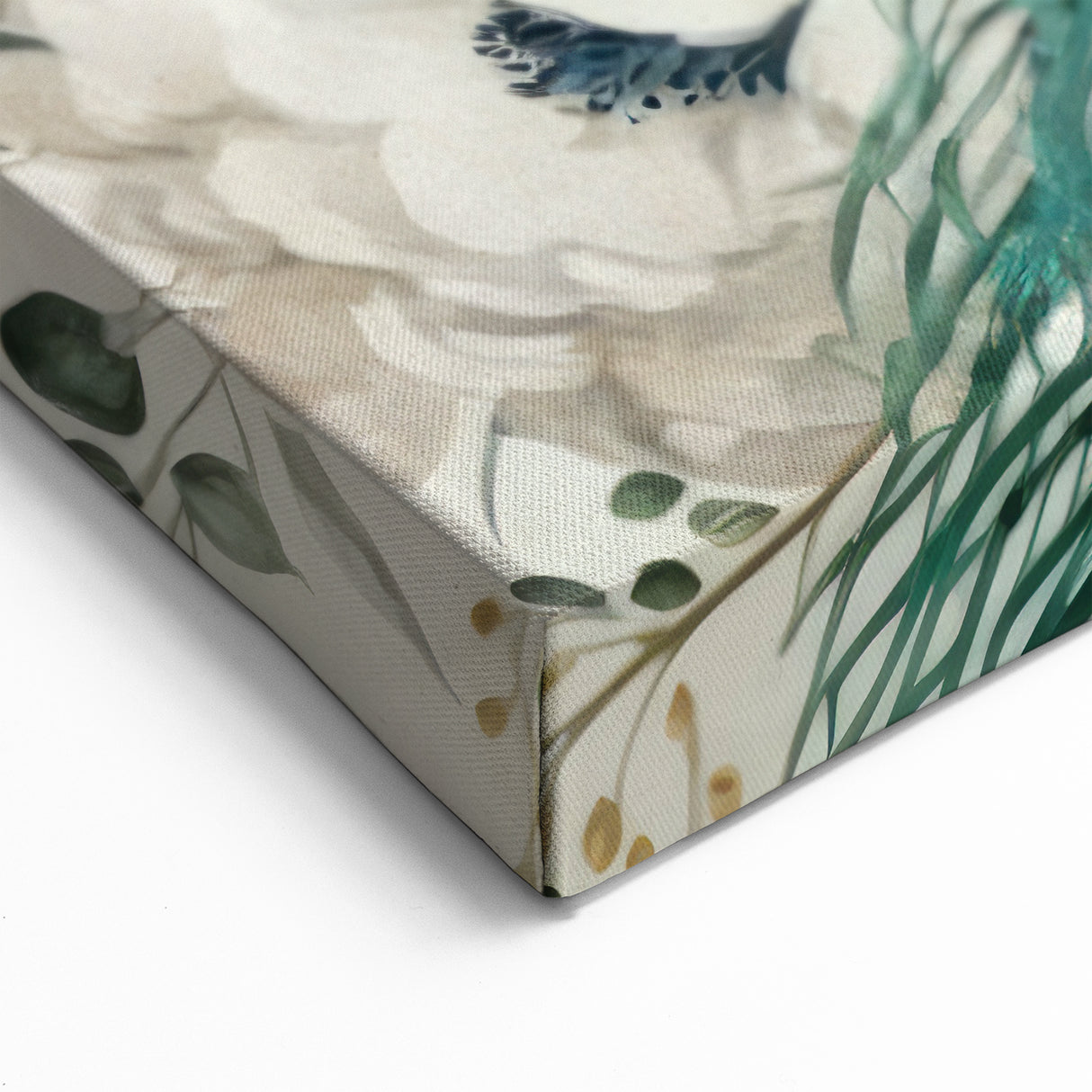 Elegant Peacock and Botanicals Wall Art - Serene Green Canvas Print