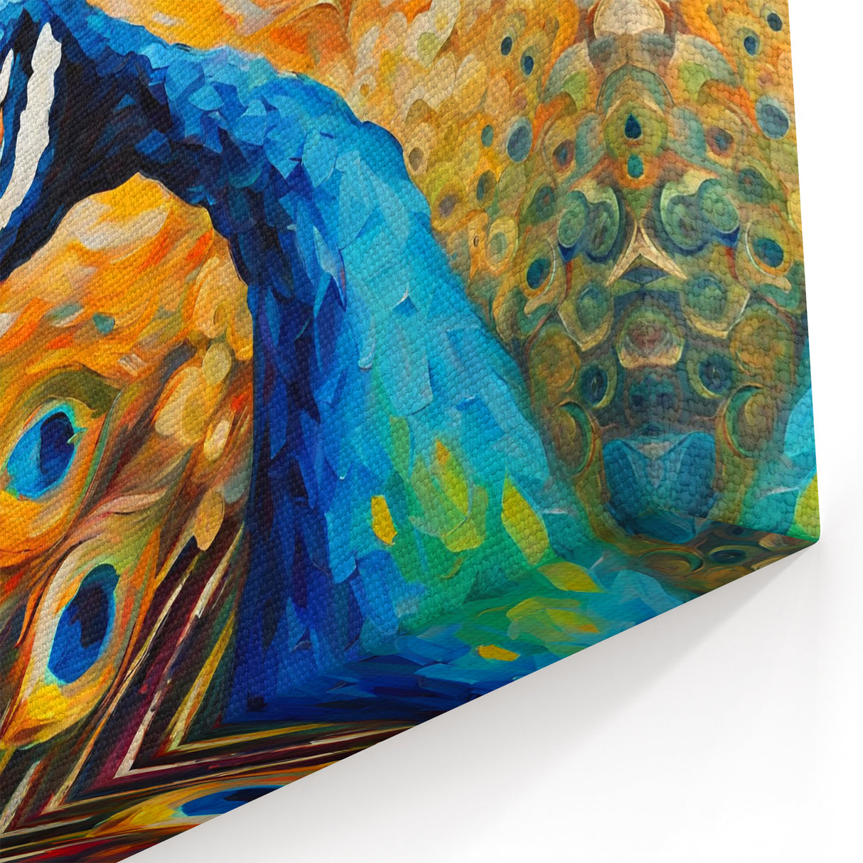 Vibrant Peacock Burst Wall Art - Dynamic Blue and Orange Canvas Print