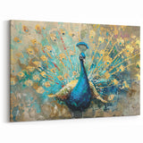 Vibrant Peacock Wall Art with Gold Accents - Stunning Peacock Decor Print