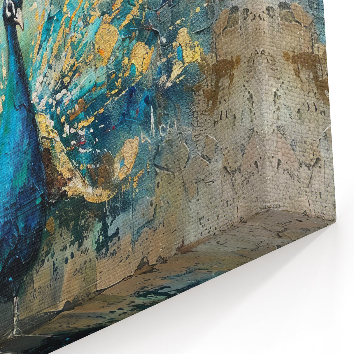 Vibrant Peacock Wall Art with Gold Accents - Stunning Peacock Decor Print