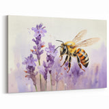 Honeybee with Lavender Wall Art - Floral Bumblebee Canvas Print Decor