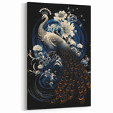 Majestic Peacock Wall Art in Black and Blue - Elegant Peacock Decor