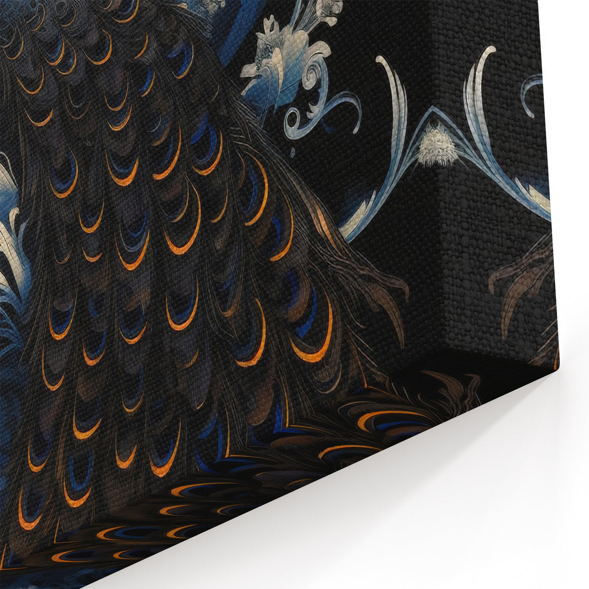 Majestic Peacock Wall Art in Black and Blue - Elegant Peacock Decor