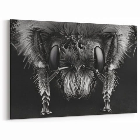 Bee Framed Art - Monochrome Close-Up Bee Photography for Modern Decor
