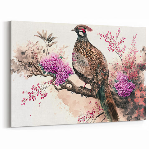 Elegant Pheasant Wall Art - Floral Wildlife Canvas & Print Decor