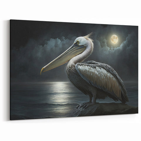 Moonlit Pelican Wall Art - Serene Nighttime Pelican Decor for Tranquil Spaces