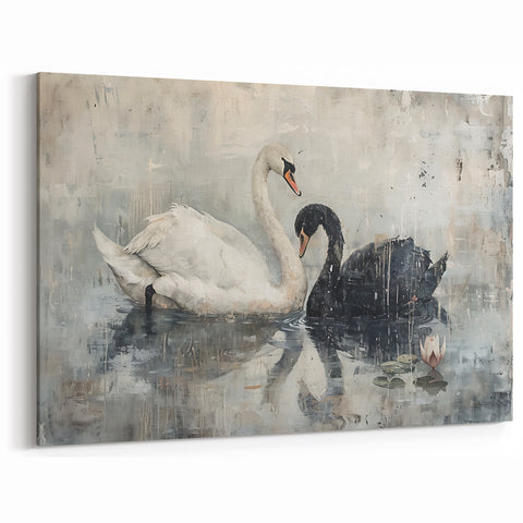 Black and White Swan Wall Art - Graceful Swan Canvas Decor Print