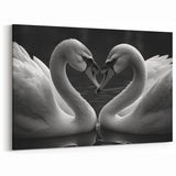 Black and White Swan Heart Wall Art - Elegant Swan Canvas Print