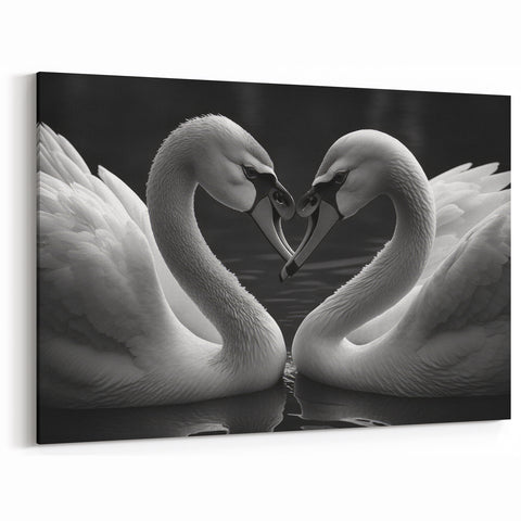Black and White Swan Heart Wall Art - Elegant Swan Canvas Print