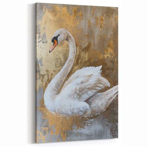 Golden Swan Wall Art | Luxurious Swan Canvas Decor with Gold Accents