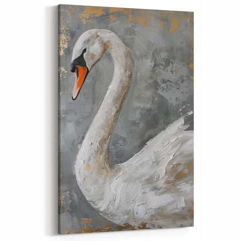 Textured Swan Wall Art - Elegant Swan Canvas Decor with Gold Highlights