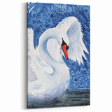 Winter Swan Wall Art - Artistic Swan Canvas Print with Snowy Backdrop