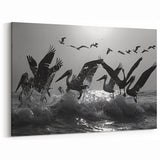 Dramatic Pelican Silhouette - Black & White Sea Birds Wall Art Print