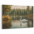 Peaceful Swan Wall Art - Tranquil Swan Canvas Print with Forest Lake