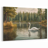 Peaceful Swan Wall Art - Tranquil Swan Canvas Print with Forest Lake