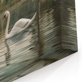 Peaceful Swan Wall Art - Tranquil Swan Canvas Print with Forest Lake