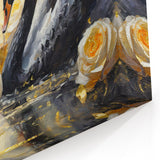 Romantic Swan Wall Art - Black and White Swan Canvas with Golden Roses